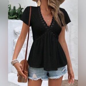 SHEIN Black womens small V-Neck Lace Frenchy
